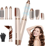 6 in 1 Hair Styler,110-120V Hair Dryer Brush,110,000 RPM High-Speed,Negative Ion & 4 Adjustable Temp Hot-Air Hair Brush,Detachable Hot Air Styler Set for Women (Pink Gold)