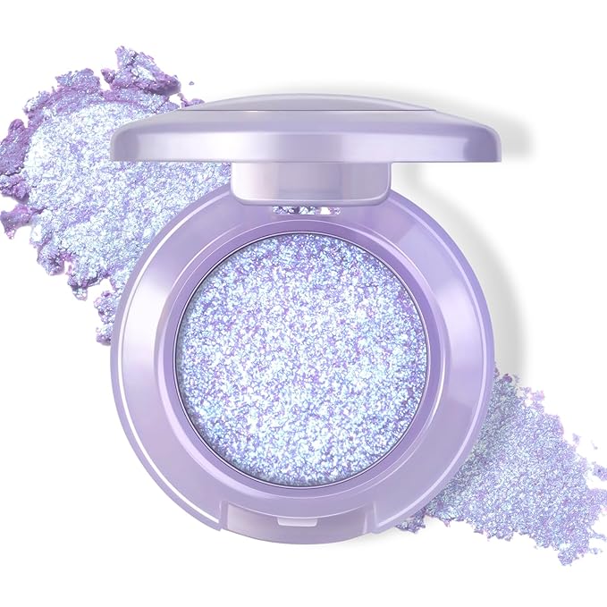 Holographic Blue Purple Glitter Eyeshadow, Multichrome Shimmer Color Shifting Single Eyeshadow, Chameleon Metallic Iridescent Eye Shadow Palette Bouncy Texture Fairy Highlighter Makeup #3