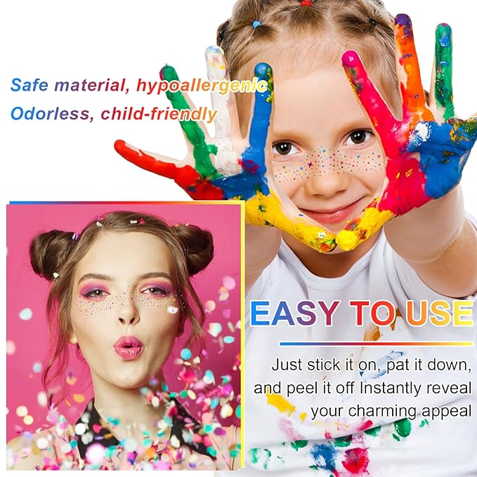 10Pcs Rainbow Face Makeup Patches, Glitter Freckles Face Tattoo for Teenagers & Young Women, Sparkle Freckles Waterproof Face Glitter Freckles for Christmas (10PcsH Rainbow)