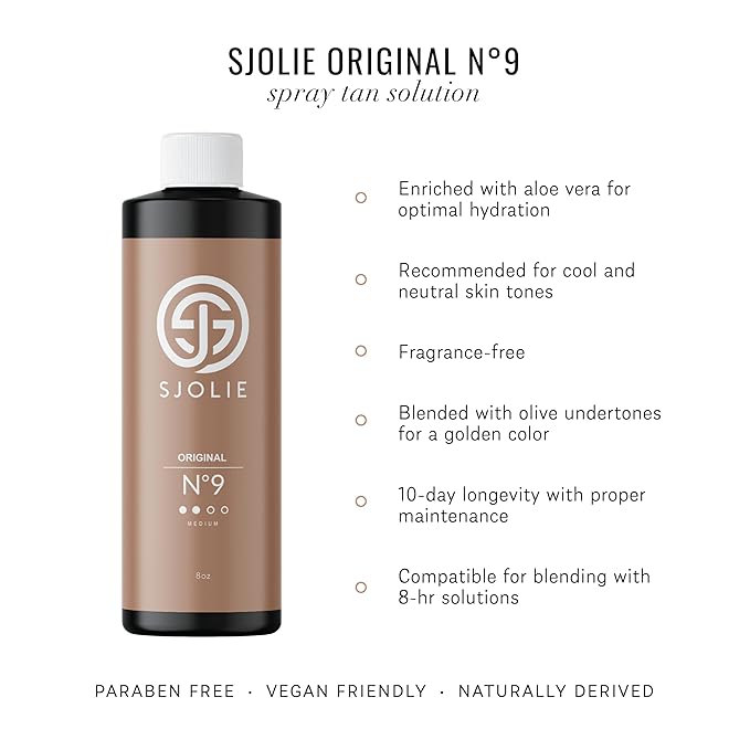 SJOLIE Spray Tan Solution - No. 9 - Medium Hydrating Tanning Spray | Sunless Tanner for Long Lasting, All Natural Glow (8oz)