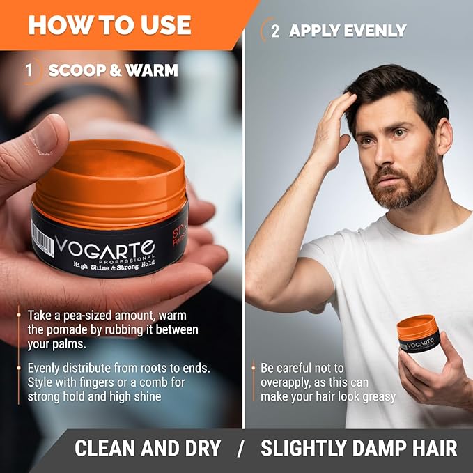 Hair Styling Pomade for Men, Strong Hold with Medium Shine, Water-Based Hair Wax, Classic Gentleman Grooming Product, Flexible All-Day Hold, Easy Rinse, 3.52 oz