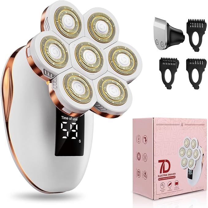2-in-1 Electric Razors for Women, Wet/Dry 7D Rechargeable Rotary Shaver for Legs, Water Resistant Grooming Kit - Electric Razors for Women, Facial Hair Removal, Bikini Trimmer, Lips - Gentle Hair Remo