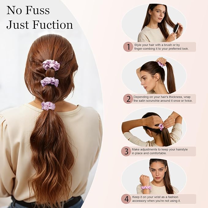 Ultra-Petite Satin Scrunchies for Women – 8PCS Pink Small Hair Ties – Softer Than Silk, No Crease, Frizz-Free, Gentle Elastic Bands for Day & Night, Perfect Gifts