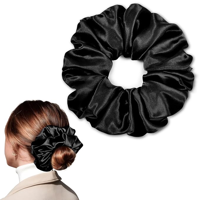CEELGON Black Big Satin Scrunchie6.5 Inches Jumbo Scrunchies Silky Hair Ties Oversized Ponytail Holderfor Thick Curly Hair Extra Large Hair Accessories for Women (Black)