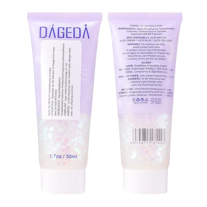 DAGEDA Body Glitter Gel, Face Glitters Body Gel Sequins Shimmer Liquid Eyeshadow, Chunky Glitter for Face Hair Nails, Holographic Cosmetic Laser Powder Festival Glitter Makeup1.7oz (Violet)