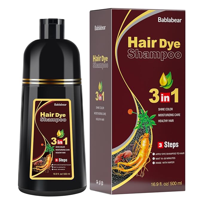 Bablabear Dark Brown Hair Color Shampoo for Gray Hair 500ML Instant Hair Dye Shampoo for Men & Women-3 in 1 Color Shampoo