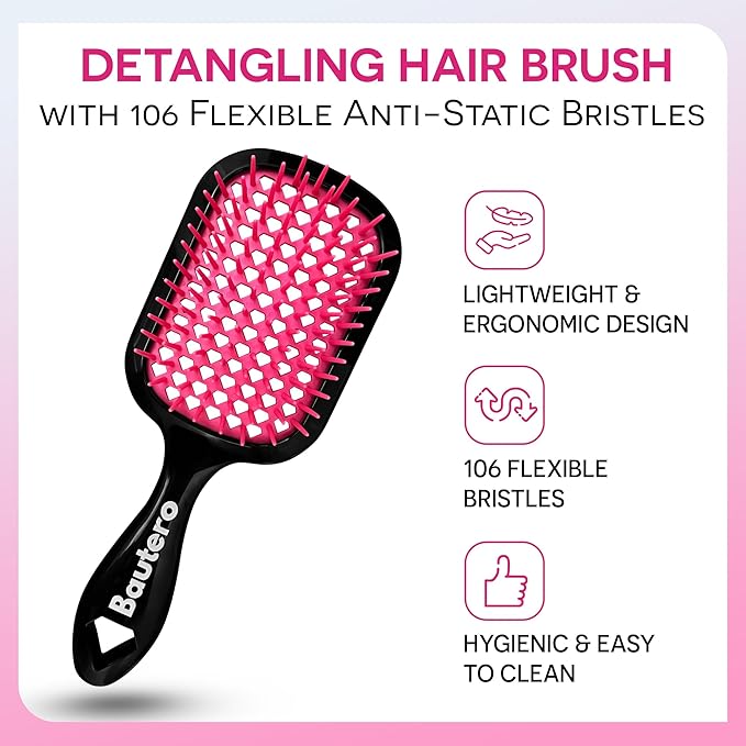 Bautero Brush Detangler Brush for Wet & Dry Hair, Pain-Free Brushing on All Hair Types, Knot Removal, Vented Hair Brush, Sakura Blossom