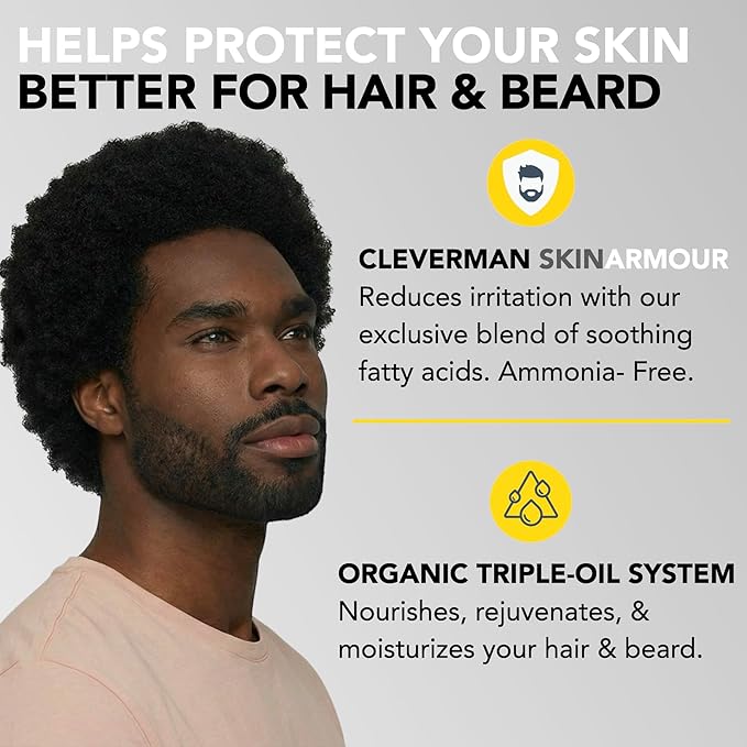 2X Pack Cleverman Hair & Beard Dye Kit for Men, All-in-One Reusable Mens Hair Color, Natural Gray Coverage, Ammonia-Free Beard Mustache Dye for Men (Black for Black Men)