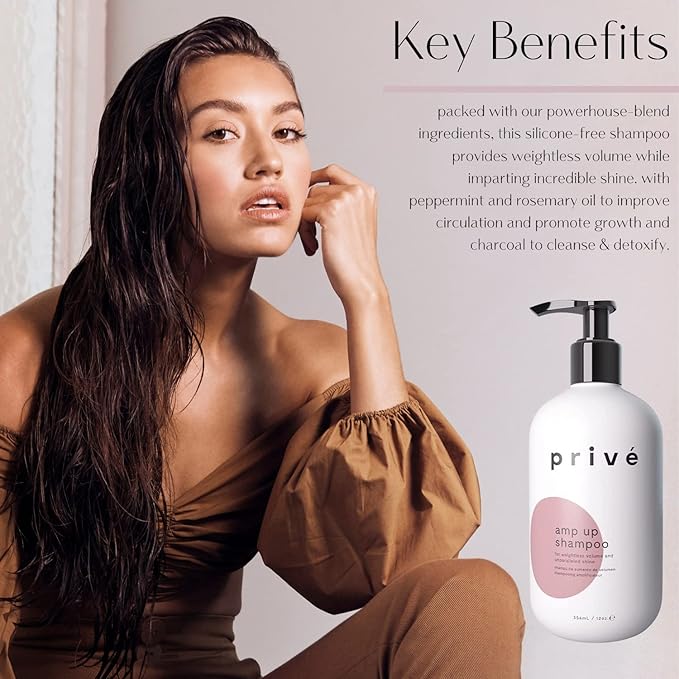 Privé Amp Up Volumizing Shampoo for Fine, Thin Hair - Lightweight, Sulfate-Free Hair Shampoo for Women & Men - Adds Body, Lift & Shine and Refreshes Scalp - Formulated with Bamboo & Acai