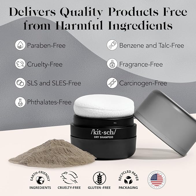 Kitsch Dry Shampoo Powder for Women & Men Dry Shampoo for Dark Hair w/Rice Protein - Unscented, Volumizing, No White Cast, Non Toxic, Non Aerosol, Organic | Ideal Gifts for Women, Travel Size - 8g