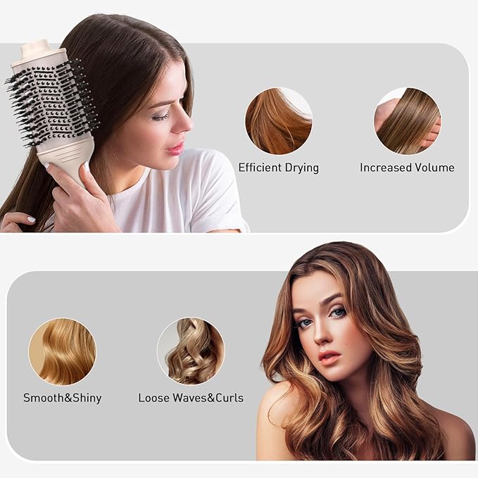 Blow Dryer Brush, Hair Dryer Brush in One, 1200W Large Oval Hot Air Volumizer & Straightener, Anti-Frizz Blowout Styling Brush, Dual Voltage 110–240V (3 Inch) Pink