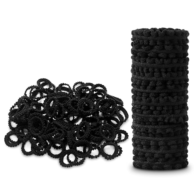Youxuan Black Small Elastic Hair Ties, Soft, Stretchy, and Non-Damage Hair Bands, 100 Pcs Strong, Durable Mini Rubber Bands for Toddlers, Girls and Women