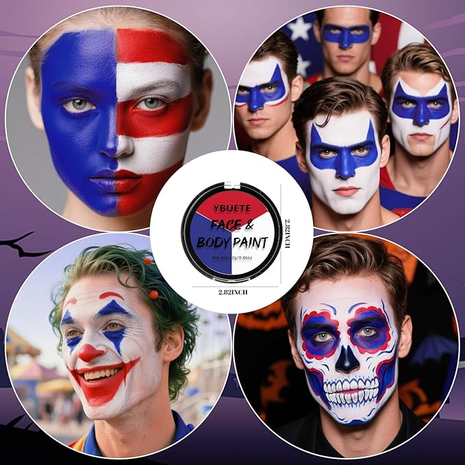 Blue White Red Professional Body Paint, Oil-Based Face paint for Adult Halloween Cosplay SFX Makeup Spider-Man,Devil ,Waterproof Non-Toxic Face Paint for Sports Games and Stage Performances