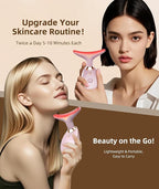 7 Color Face and Neck Massager Light Therapy, Red Light Based Facial Massager for Skin Care, Firming, Smoothing (Pink)