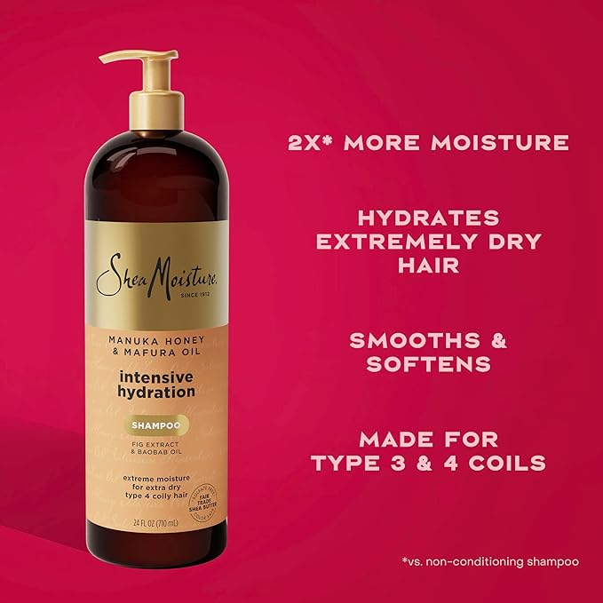 SheaMoisture Intensive Hydration Shampoo Manuka Honey & Mafura Oil, For Extra Dry, Damaged Hair, Sulfate-Free, 24 oz