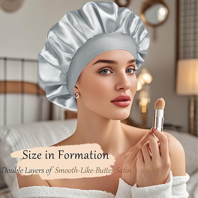 Satin Silk Bonnet for Sleeping, Soft Satin Lined Hair Bonnet for Women, Double Layer Sleep Nightcap