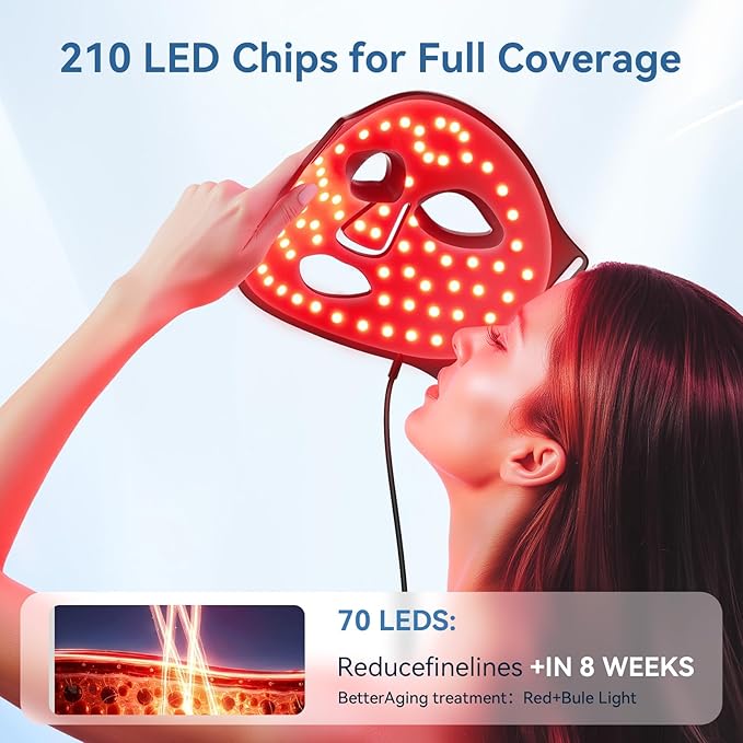 FOLOKE LED Light Therapy Mask Skin Care Mask, LED Red 630±5nm & NIR 830nm Wavelength for Home Use(TAN)
