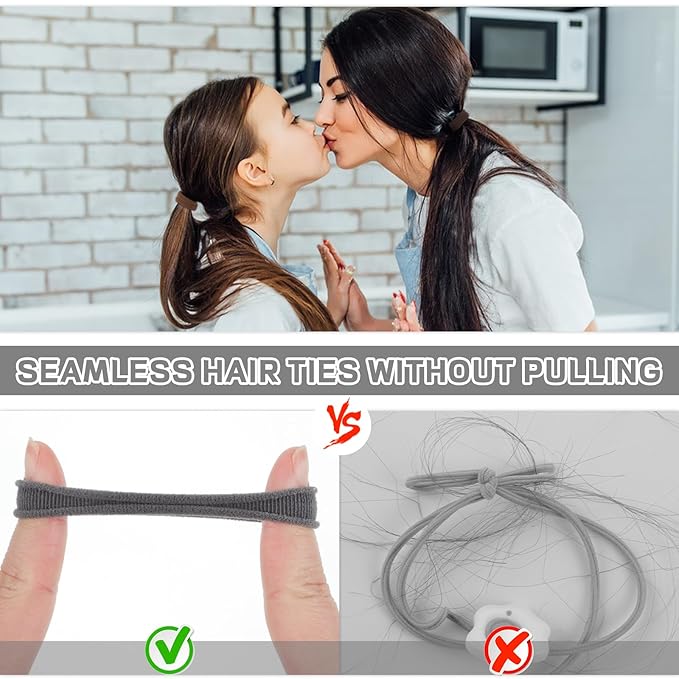 obeoby 100PCS Neutral Colors Hair Ties, Seamless Hair Ties Ponytail Holders Elastics Hair Accessories Stocking Stuffers for Women Girls