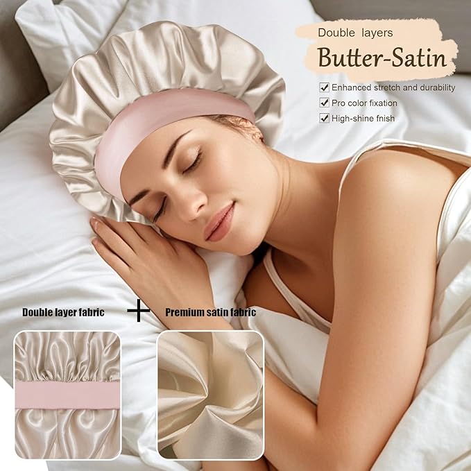 Satin Silk Bonnet for Sleeping, Soft Satin Lined Hair Bonnet for Women, Double Layer Sleep Nightcap