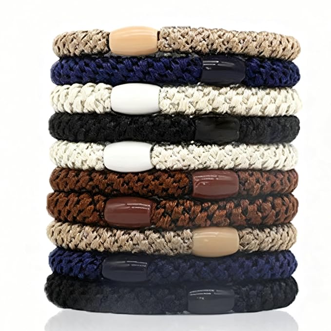 10-Piece Hair Ties: Soft Knitted Hair Tie for Thick/Coarse/Curly Hair. Gentle Hair Ties No Damage—Secure & Protect Strands (Classic)