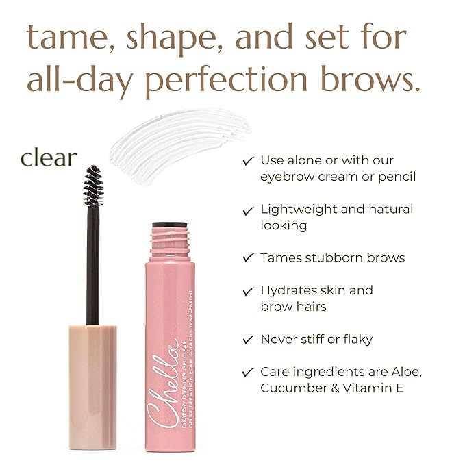 Chella Eyebrow Gel, Defining Clear Eyebrow Gel - Lightweight Formula for Natural, Long Lasting Makeup - Vegan, Cruelty Free, Paraben Free, Gluten Free