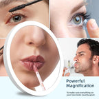 20x Lighted Magnifying Mirror with Suction Cups, Large 6'' Magnified Mirror with Light High Magnification Travel Makeup Mirror, Rechargeable Battery, 3 Colors Dimming Light, with Tweezers &Scissors