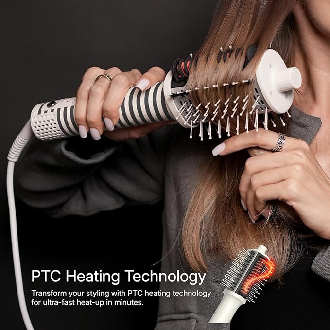 Ellena E1 Blow Dryer + Straighten Hair Brush Dual Mode, Hot Air Brush with 110000RPM High Speed Brushless Motor/Oval Air Barrel/3D Teeth Heated Comb/Handheld Cored, Styler Tool for All Hair Types