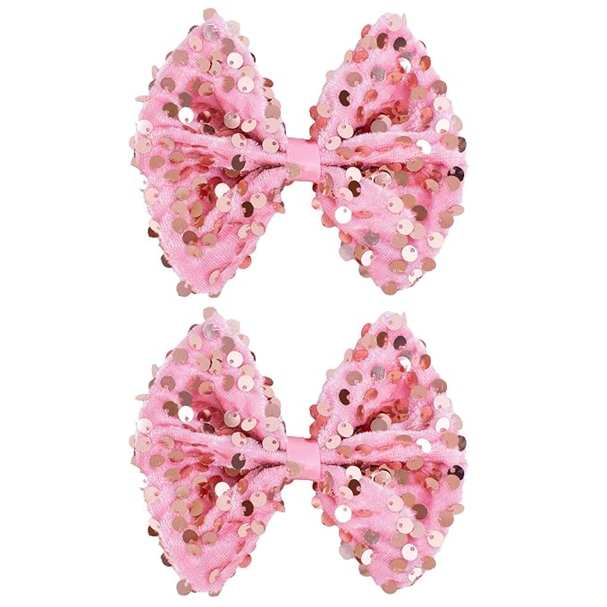 Velvet Sequin Hair Bows Elegant Rose Gold Bow for Women Girls, 4in Glitter Handmade Hair Clips Alligator Clips Ponytail Holder Hair Accessories for Christmas, Birthday Party, Wedding, Valentines