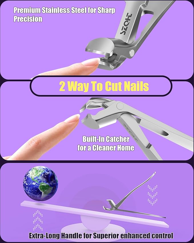 2025 Upgrade Angled Head Nail Clippers for Men, Toenail Clippers for Seniors Thick Toenails, Large Toe nail Clippers with Catcher, Extra Wide Handle,Sharp Heavy Duty Stainless Steel Nail Cutter-Silver