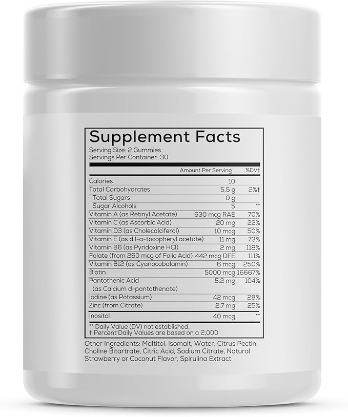 FLEUR Bloom & Glow Hair Skin and Nails Gummies, Hair Growth Supplement with Biotin & Inositol, Antioxidant Rich Vitamin A, C & E for Skin and Nail Repair, Sugar-Free, 60 Vegan Gummies