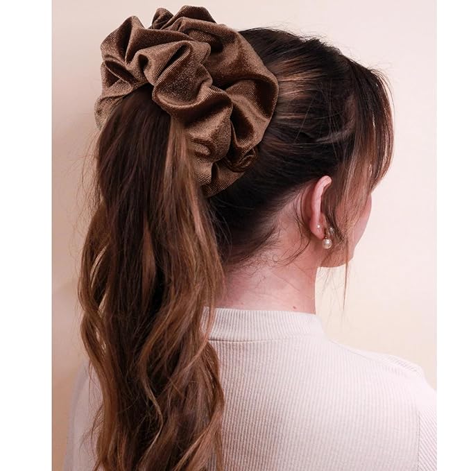 CEELGON Brown Big Velvet Scrunchie 6.5 Inches Jumbo Scrunchies Hair Ties Oversized Ponytail Holder for Thick Curly Hair Extra Large Hair Accessories for Women (Brown)