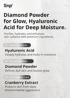 SNP 100% Diamond + 1000mg Hyaluronic Acid Sheet Mask | Tightening, Hydrating, and Nourishing with Real Diamonds for All Oily Skin Types | Korean Face Mask Skincare | Facial Moisturizing | 10 Sheets