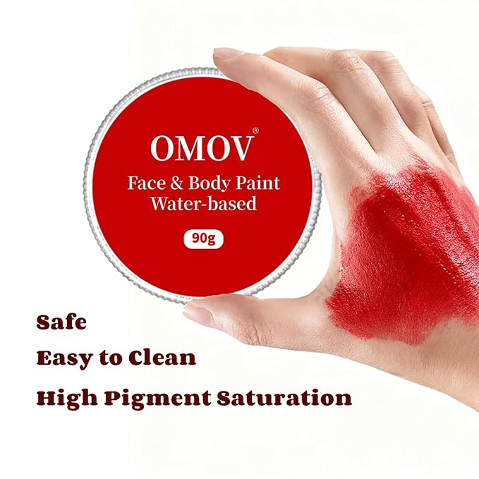 Red Face Paint 90g (3.17 oz) Non-Toxic, Water Activated Face Painting Kit for Kids Adults,SFX Makeup Large Capacity Facepaint Palette for Halloween, Cosplay,Theater Party,Skull Clown Special Effects