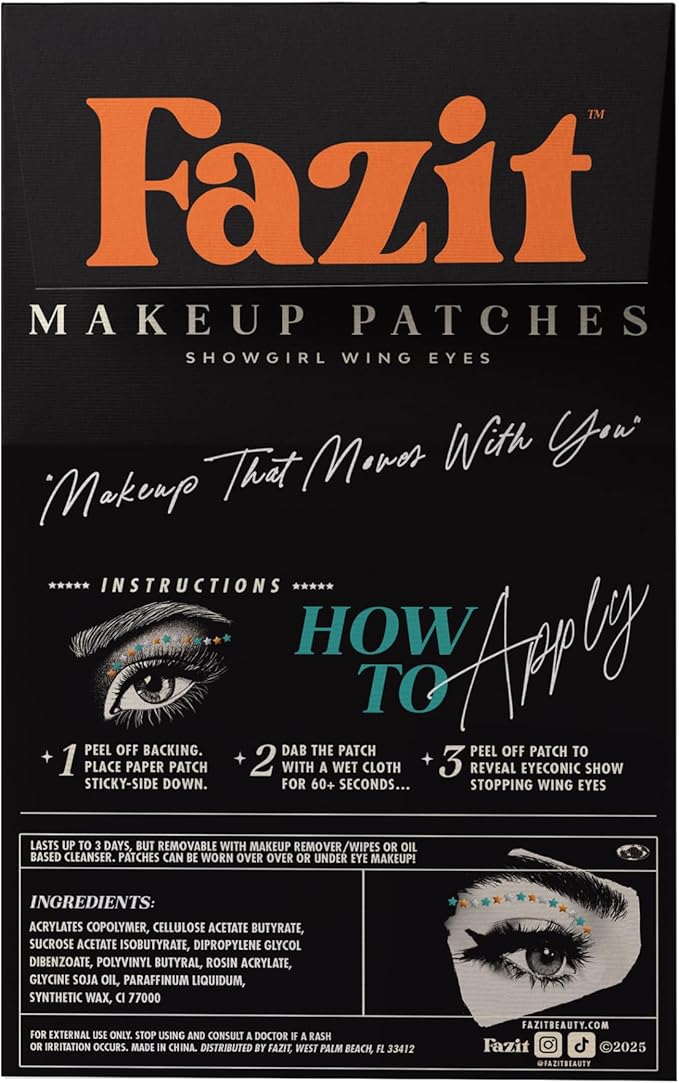 Fazit Makeup Patches - Show Stopping Wing Eyes - Glow Up Make-Up Patches - Cute Glitter Makeup Accessories for Women - Cosmetic Glitter for Face