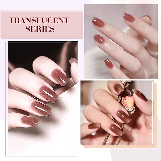 CANNI 6 Colors 9 Ml Jelly Brown Gel Nail Polish Set- Jelly Neutral Transparent Dark Red Orange Colors Sheer Kit, Soak Off LED Nail Gel Manicure DIY at Home Salon Gifts