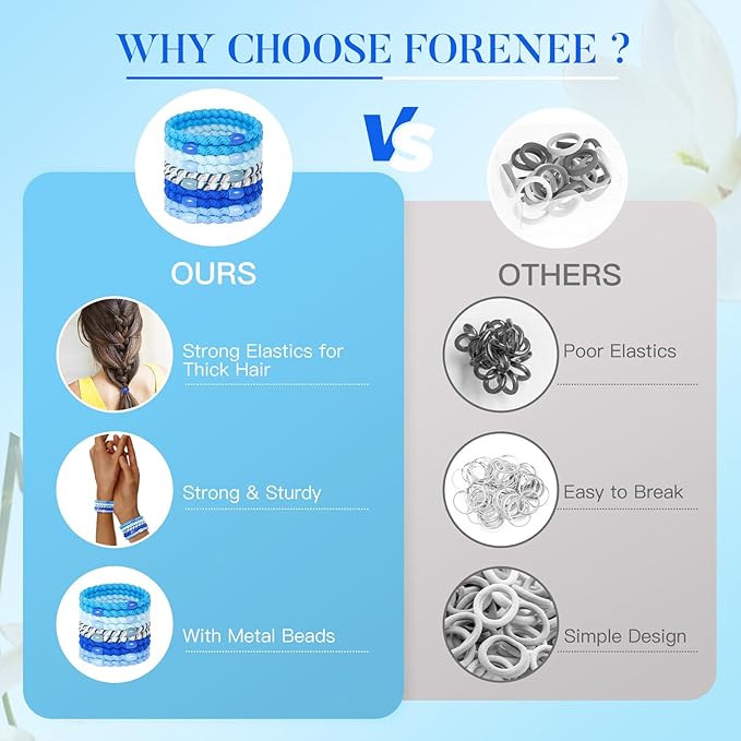 Hair Ties No Damage - 10PCS Ponytail Holders - Elastic Hair Ties for Thick Hair - Braided Hair Bands for Women Girls's Hair (21.Blue Sky2)