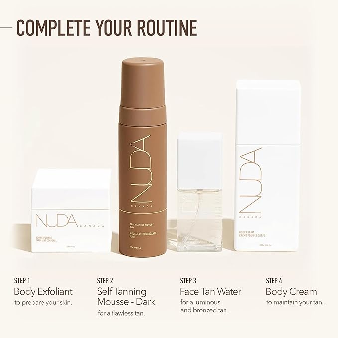Nuda Self Tanning Mousse | Lightweight Sunless Tanning Lotion | Cruelty Free Body Self Tanner Mousse with Natural Ingredients | Bronzing Lotion at Home (190mL, Dark)