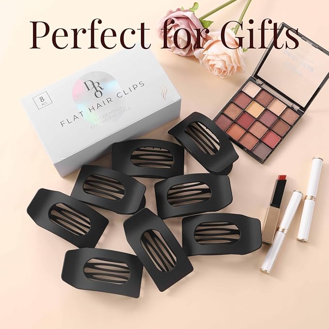 8 Pack Black Flat Hair Clips for Women – Large Matte No-Slip Rectangle Claw Clips for Thick & Thin Hair, Strong Hold Square Hair Accessories for Work & Daily Styling