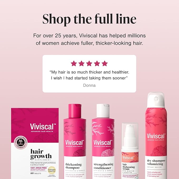 Viviscal Hair Growth Supplements For Women For Thicker, Fuller Hair, Nourishes Thinning & Loss, With Proprietary Collagen Complex, 60 Tablets, 1 Month Supply