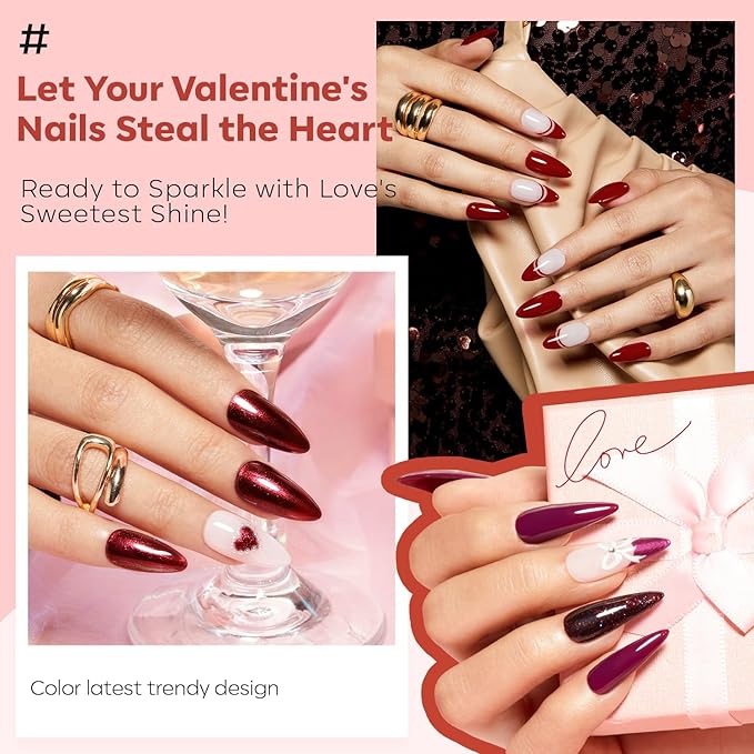 modelones Red Nail Polish Set 6 Colors, Christmas Cat Eye Burgundy Glitter Dark Purple Quick Dry Mini Nail Lacquer Kit Magnetic DIY Home Nail Art Manicure Gifts for Women Girls