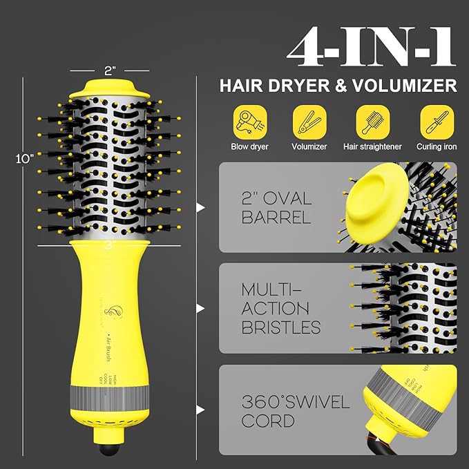 Auto Dual Voltage Hair Dryer Brush with European Travel Plug, Compact 2 Inch Oval Barrel One Step Hair Dryer & Styler Volumizer, Europe Travel Essentials for Women