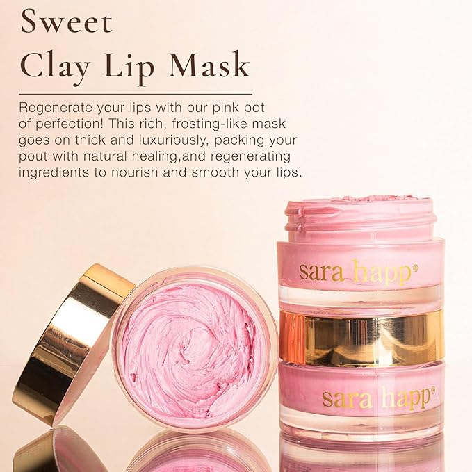 Sara Happ Sweet Clay Mask + Vanilla Bean Sugar Lip Scrub Duo - Exfoliating Lip Treatments, Moisturizers for Dry and Flaky Lips, Vegan (0.47 Oz and 0.5 Oz jars)
