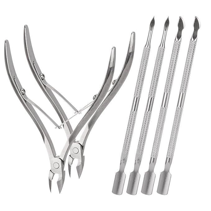 2 Set Cuticle Trimmer with Cuticle Pusher and Cutter, Stainless Steel Manicure Kit for Women Fingernails and Toenails