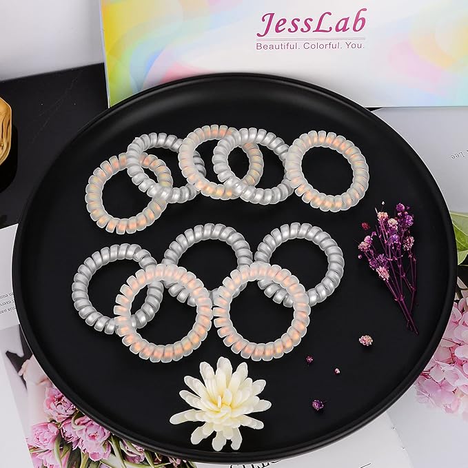 JessLab Spiral Hair Ties for Women, 10-Pack Traceless No-Damage Ponytail Holders, Coils Hair Bands for Girls, Assorted Colors