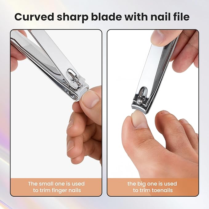 2 Piece Nail Clippers Set: Fingernail & Toenail Clippers Ergonomic Comfort for Men, Women