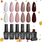 Beetles Winter Gel Polish Colors Brown Beige Mauve Pink Nude White Neutral 6 Colors Gel Nail Polish Set for Nail Art Manicure Soak Off Uv LED Nail Lamp Needed Gifts for Women Coffee Time