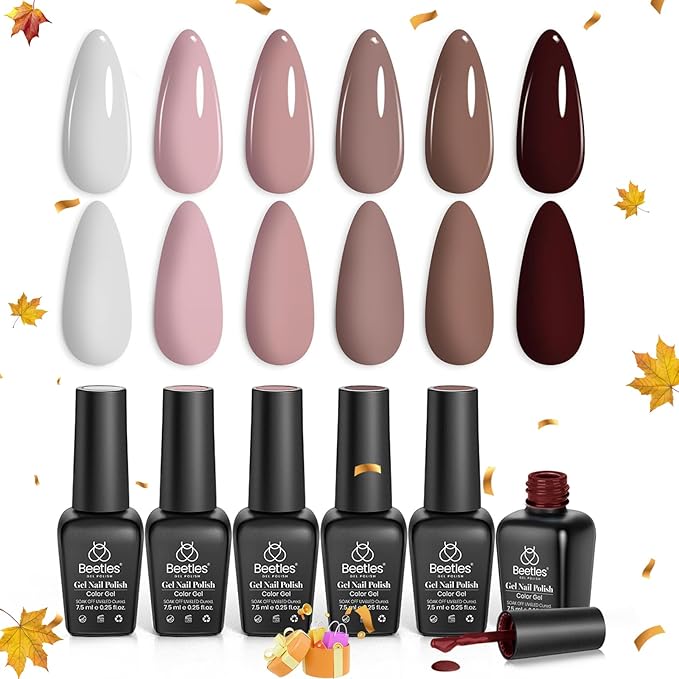 Beetles Winter Gel Polish Colors Brown Beige Mauve Pink Nude White Neutral 6 Colors Gel Nail Polish Set for Nail Art Manicure Soak Off Uv LED Nail Lamp Needed Gifts for Women Coffee Time