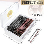 100PCS 2.4Inch Bobby Pins Black,Pain-Free Bobby Pins for All Hair Types,Brown Hair Pins for Women Girls,Hairpins for Buns with Box(Black+Brown)