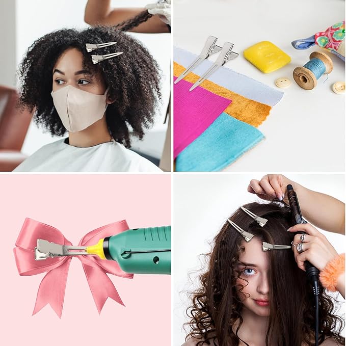 100pcs 1.77inches rust-proof metal alligator clip with a Clear Plastic Box, Styling, Hair Styling, Curling Clip, Hair Coloring, DIY Aaccessories, Items Fixed, Silver.