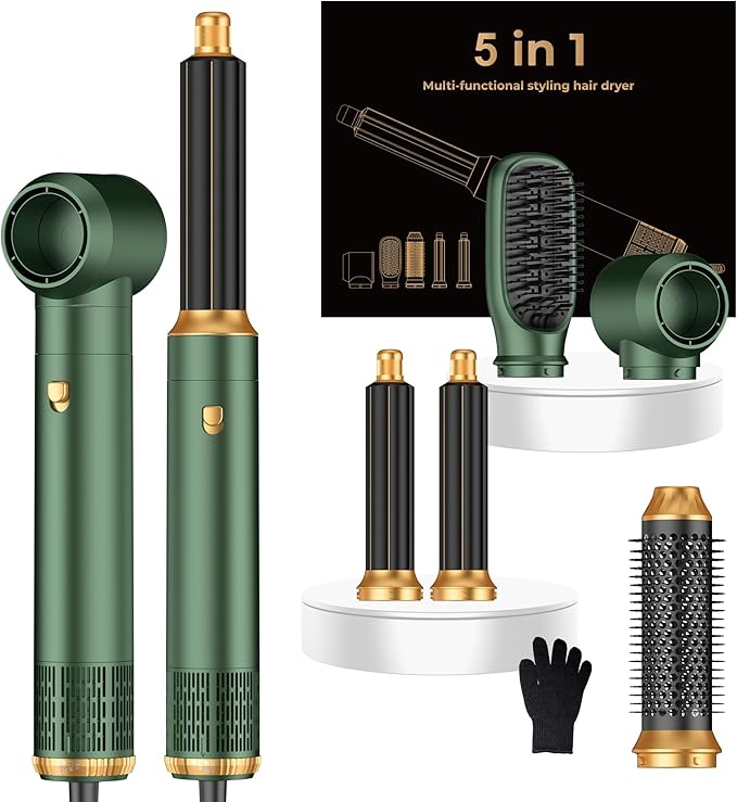 5 in 1 Hair Dryer Brush Set,Professional Negative Ionic Hot Air Styler, Air Curling Wrap Styler,Detachable Blow Dryer Brush With Auto Wrap Curlers,Hair Styling Tools For Straight/Curl/Drying/Smoothing